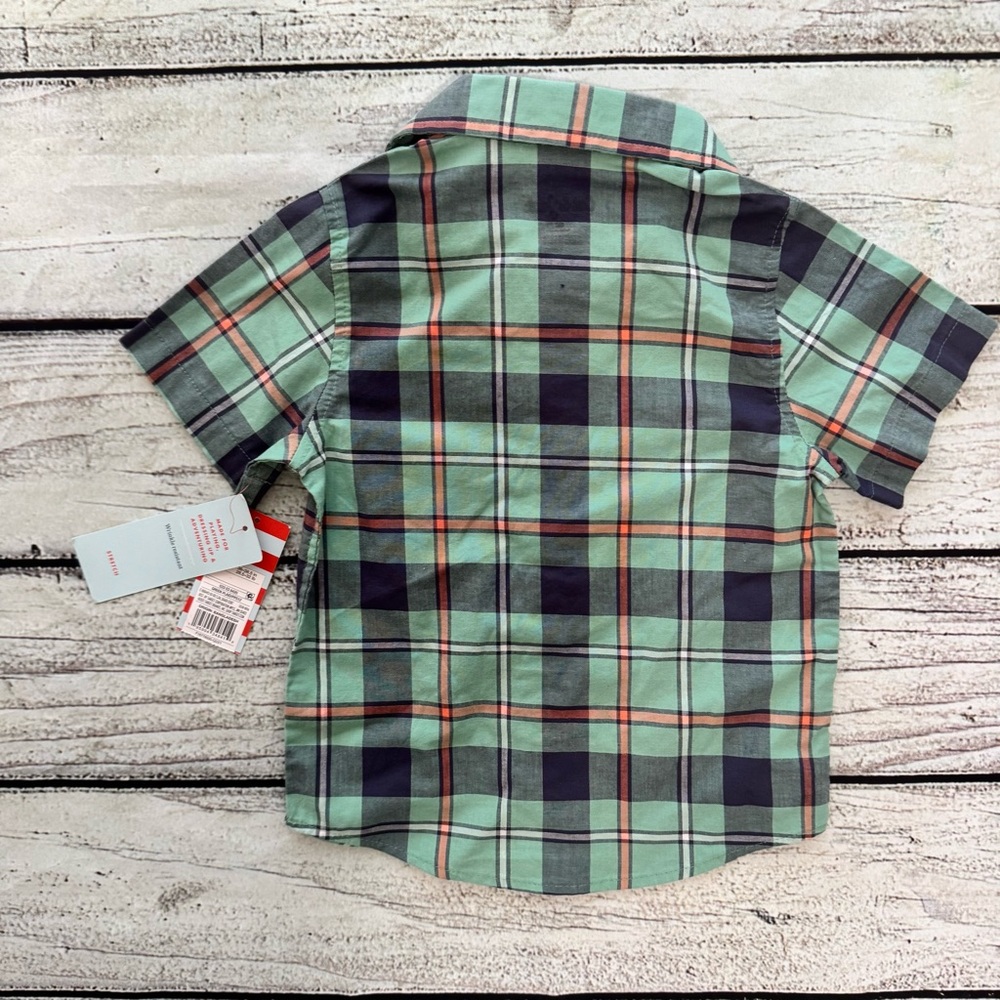 Cat & Jack Boys Green Plaid Button Down Shirt 3T NWT Stretch - Picture 7 of 7